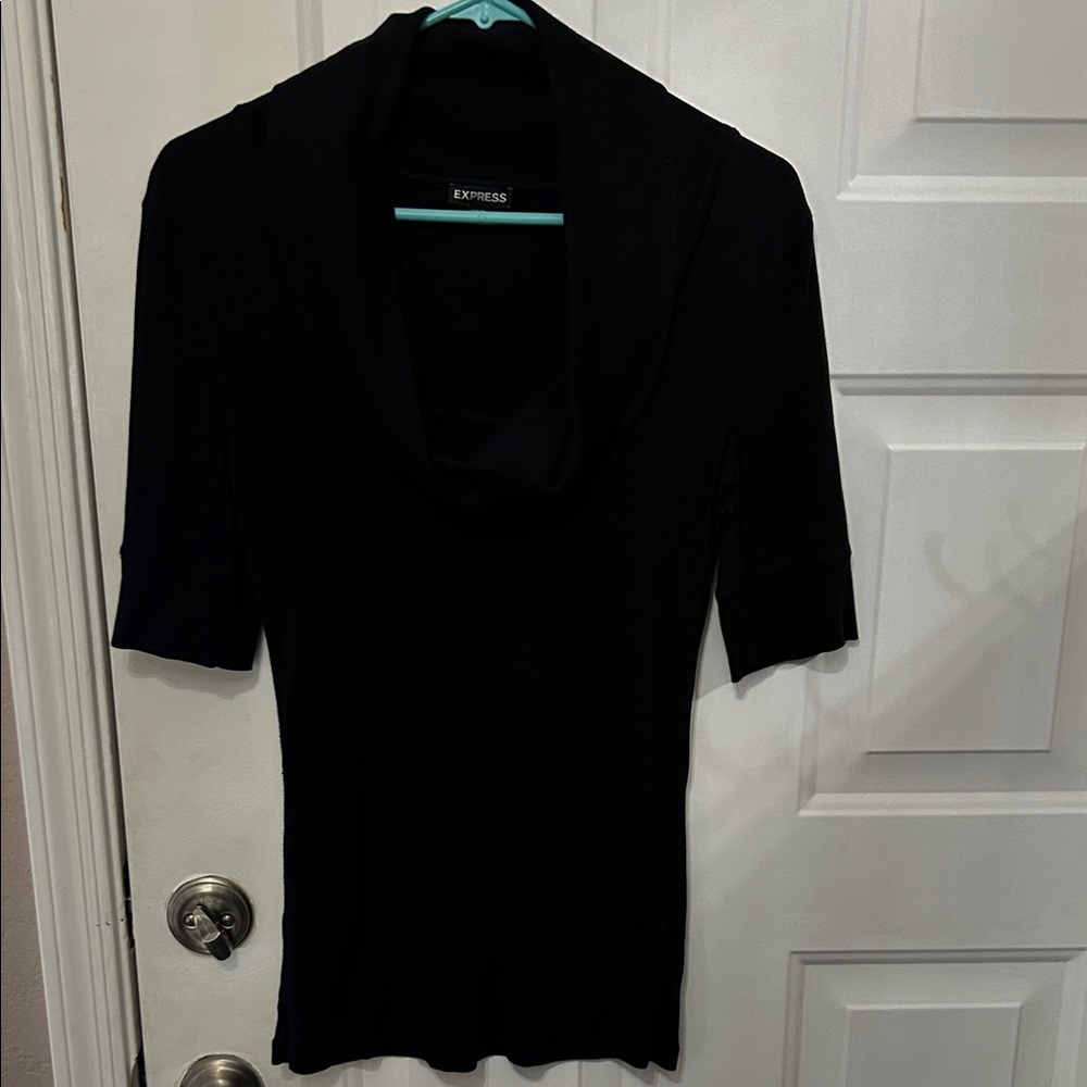 Express Black Cowl Neck Short Sleeve Top